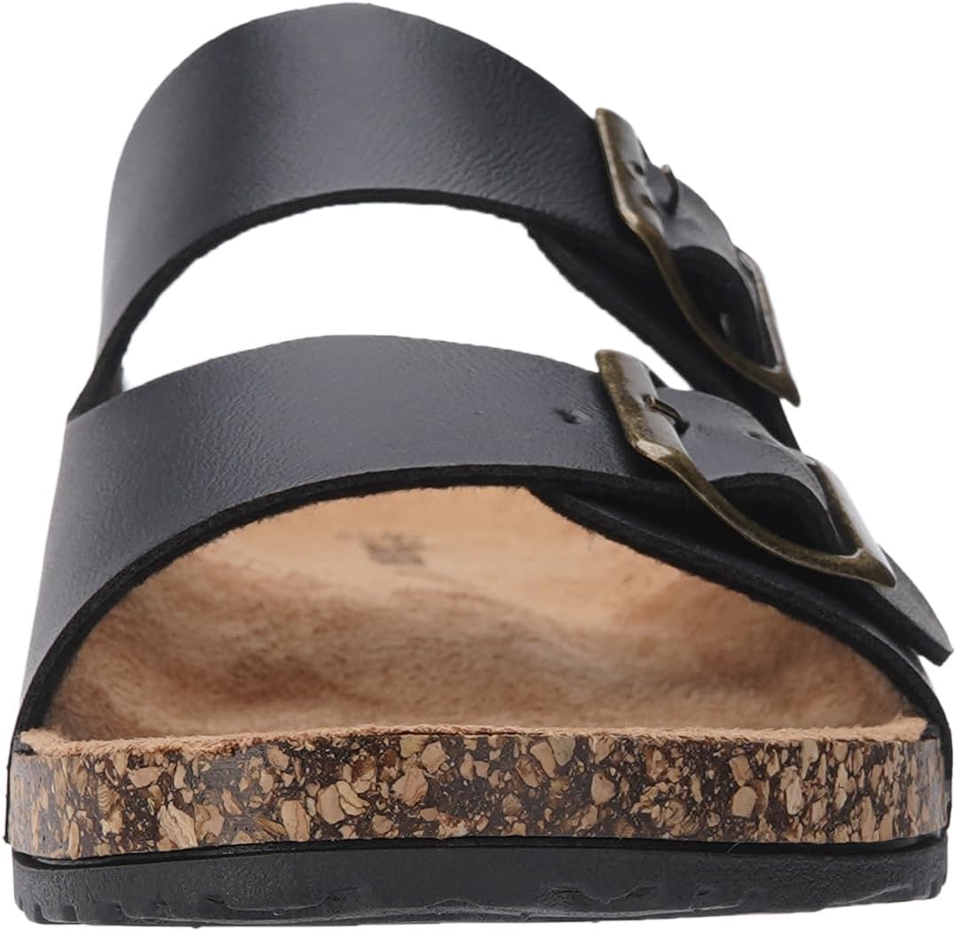 Joomra Women's Cork-Inspired Footbed Slides Adjustable Buckle Sandals | Natural Foot-Shaped, Vegan Upper, Two-Strap, Casual Daily Slippers, Comfy Indoor Outdoor Sandles