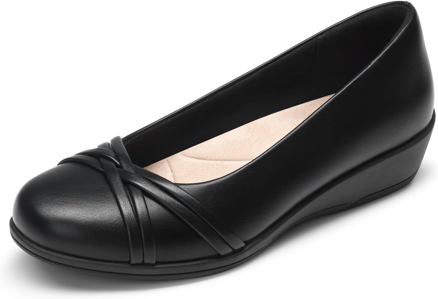 DREAM PAIRS Women's Low Wedges Closed Toe Dressy Flats | Light flexible grippy TPR outsole, Breathable memory foam insole with ergonomic arch support, Padded anti-rub heel