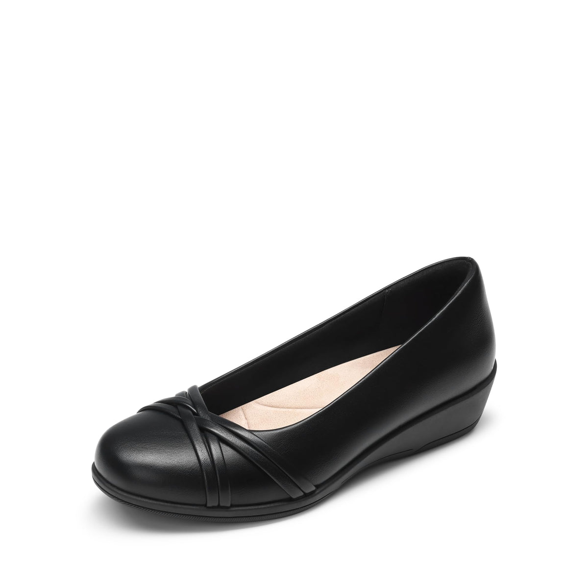 DREAM PAIRS Women's Low Wedges Closed Toe Dressy Flats | Light flexible grippy TPR outsole, Breathable memory foam insole with ergonomic arch support, Padded anti-rub heel