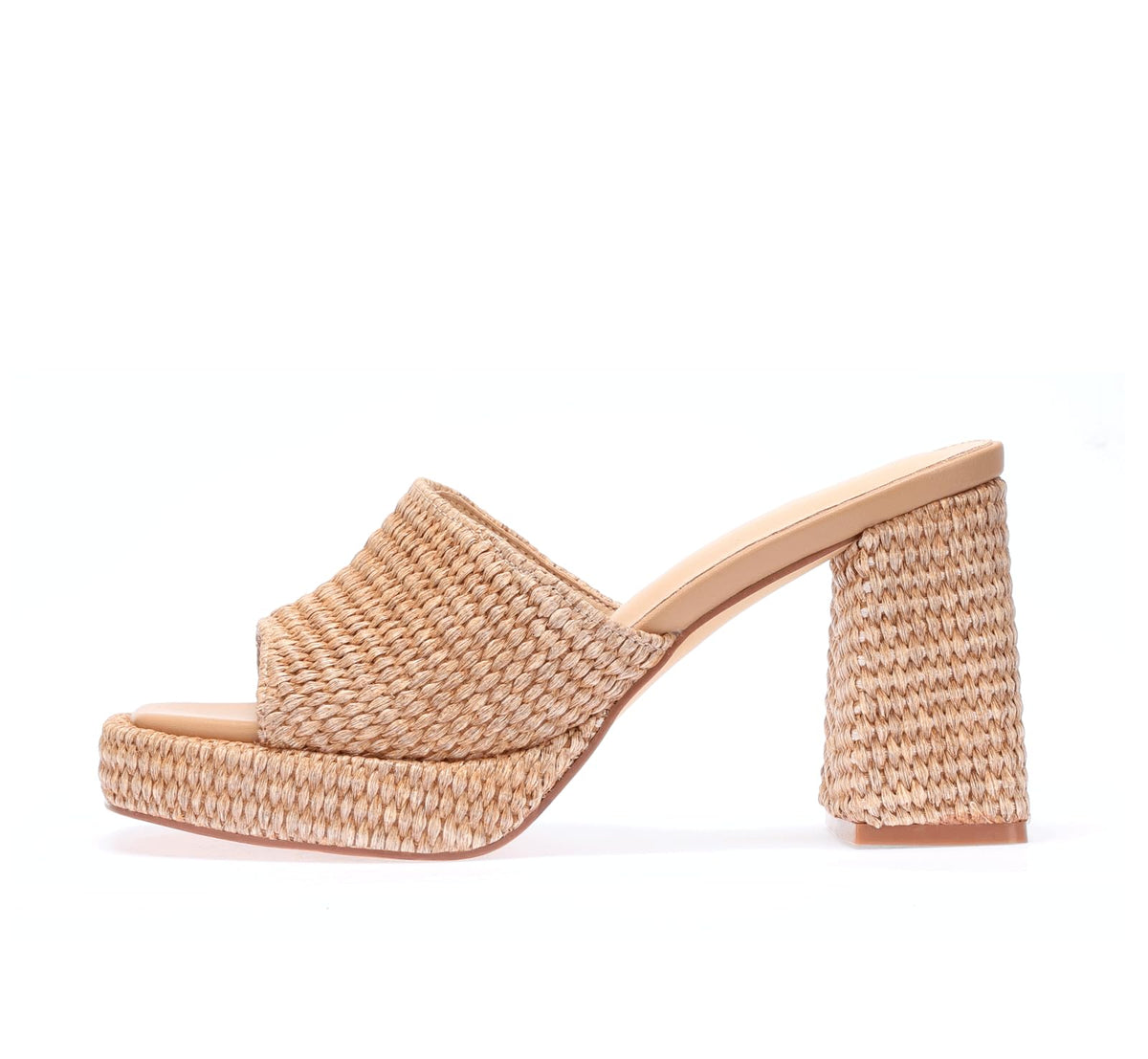 Monrovia Raffia Platform Heels for Women – Chunky Block Open Toe Woven Slides, Natural Straw Summer Dressy Vacation Sandals, Comfortable Heeled Slip On Mules