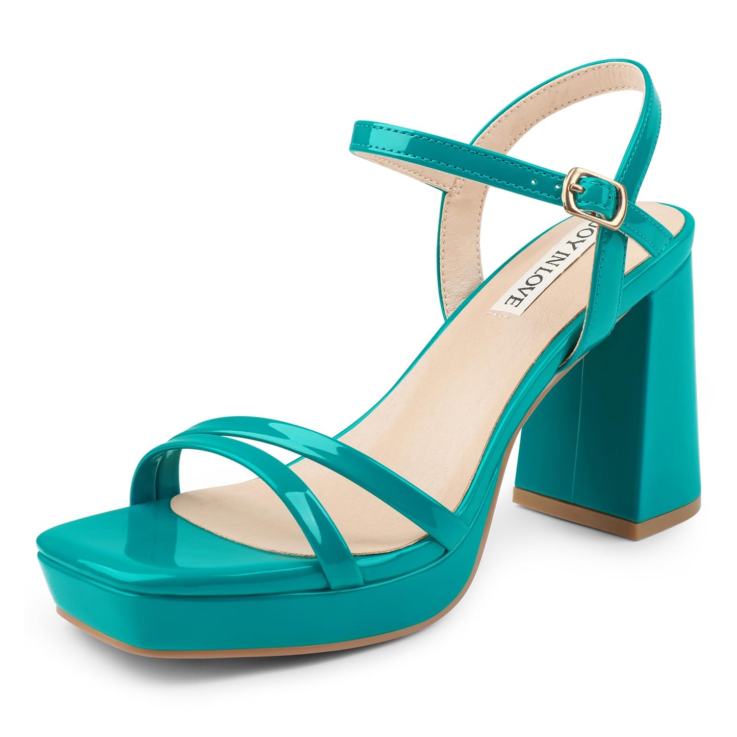 JOY IN LOVE Platform Sandals Women Chunky Block Heels | 3.5 Inch High Heels, Ankle Strap, Square Open Toe Sandals, Wedding, Party Dress Shoes