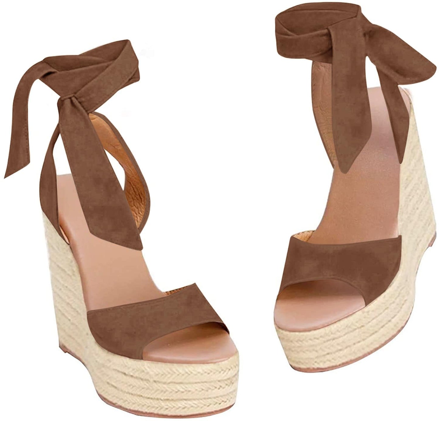 Womens Espadrilles Wedges Sandals Heels Open Toe Tie Lace Up Platform Ankle Strap Summer Dress Shoes