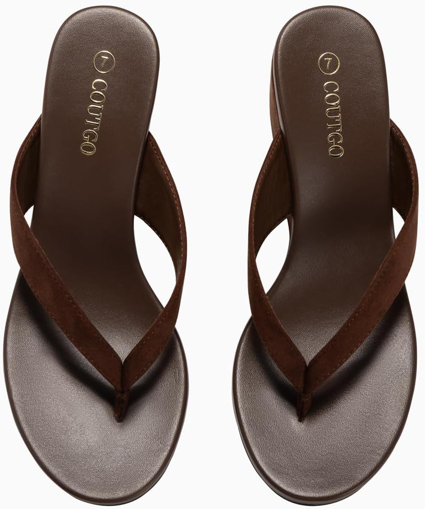 Coutgo Womens Wedge Heels Sandals Platform Flip Flops Slides Slip On Summer Beach Shoes