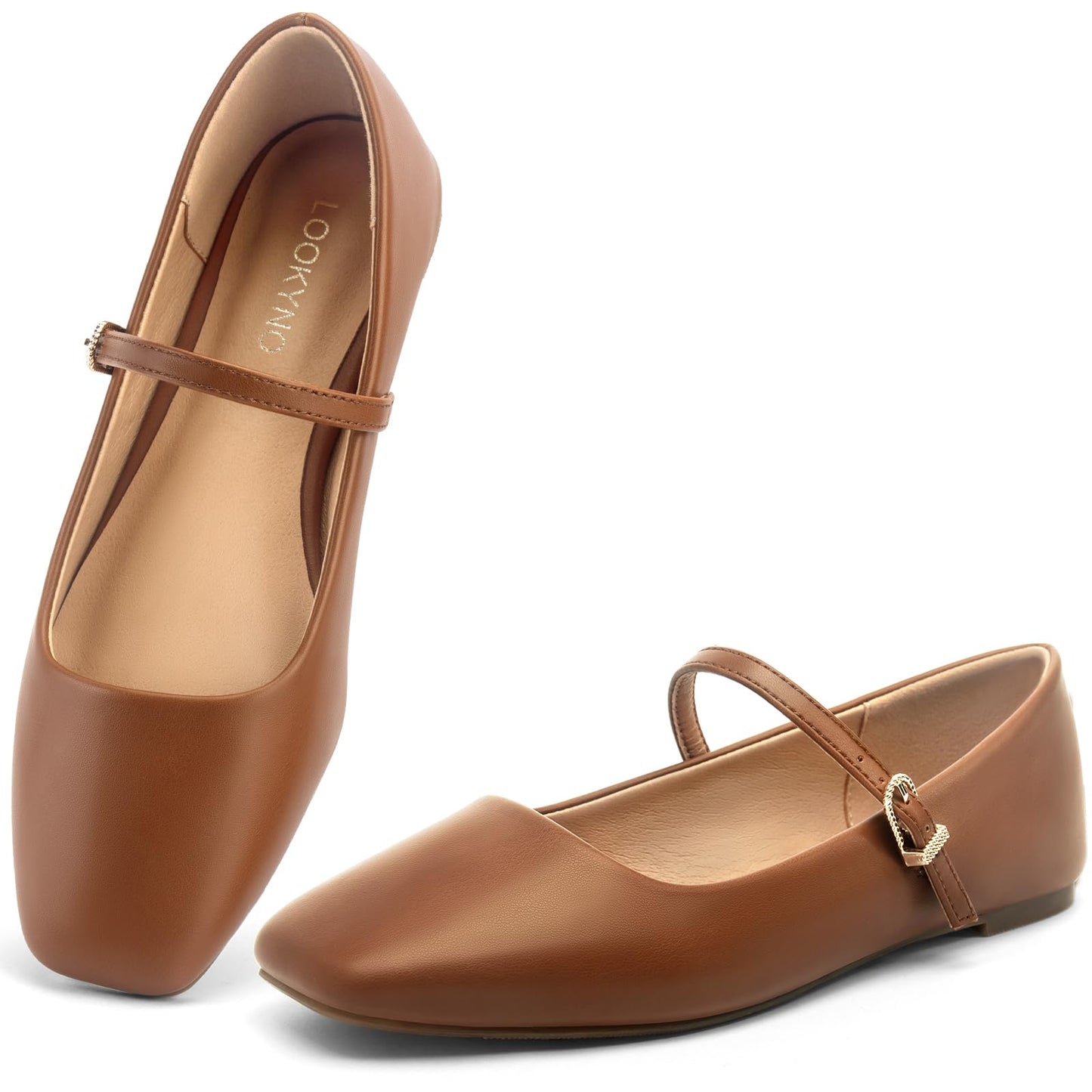 Womens Mary Jane Flats Closed Toe Buckle Strap Square Toe Ballet Flats | Closed Toe, Adjustable Strap, Buckle Closure, Comfortable, Soft PU Leather