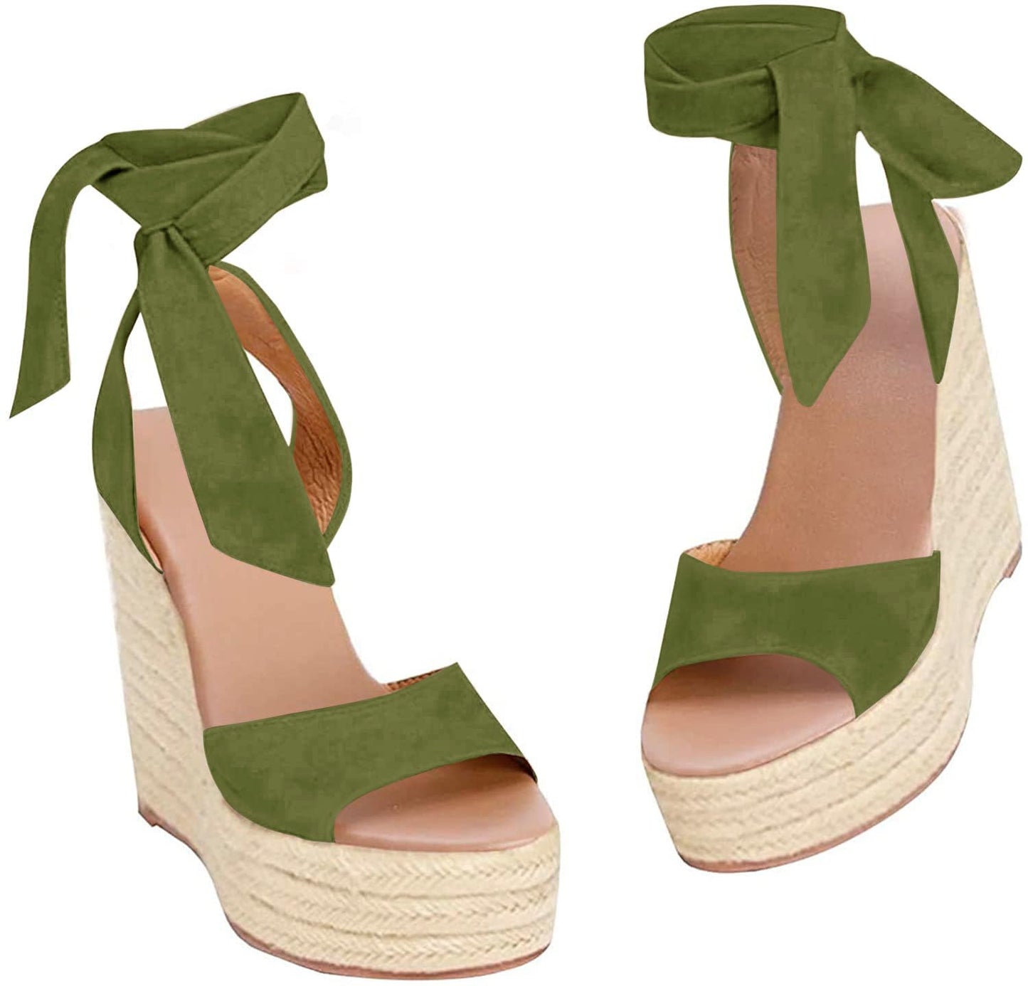 Womens Espadrilles Wedges Sandals Heels Open Toe Tie Lace Up Platform Ankle Strap Summer Dress Shoes