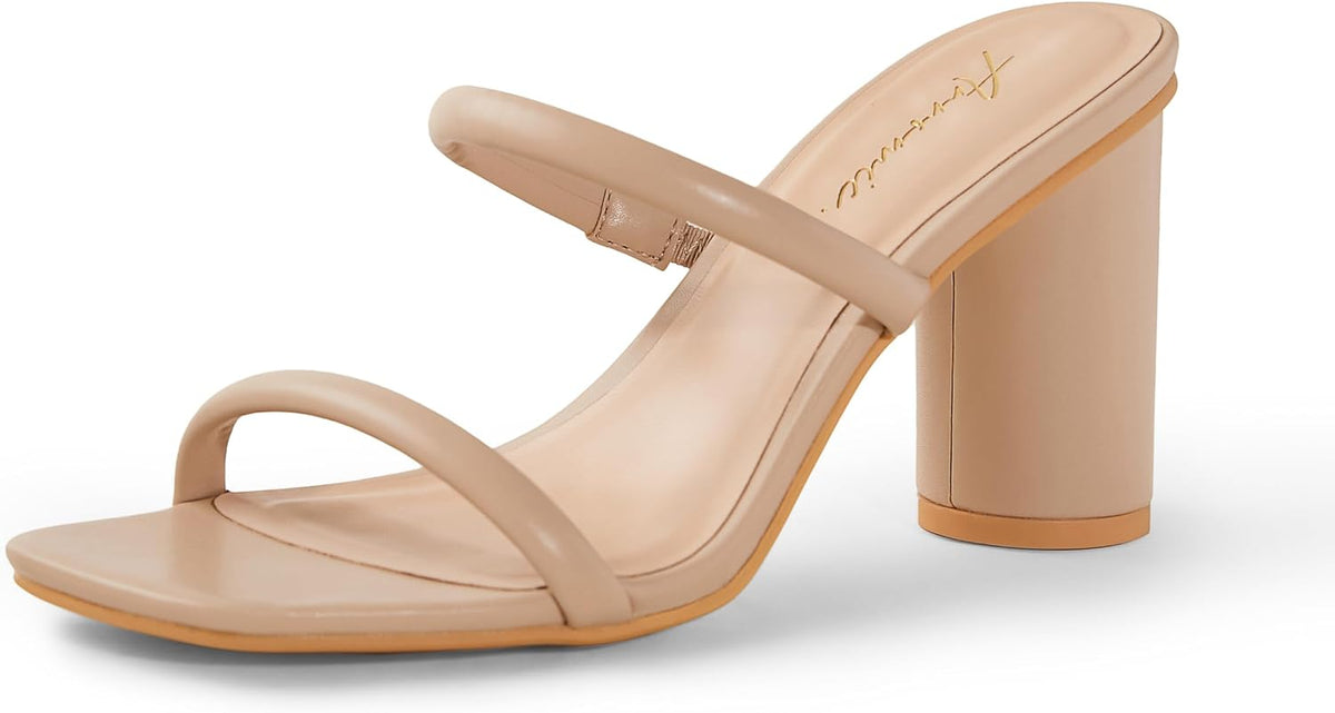 Arromic Square Open Toe Heels for Women Two Strap Heeled Chunky Sandals Strappy Round Heels Party Dressy Shoes