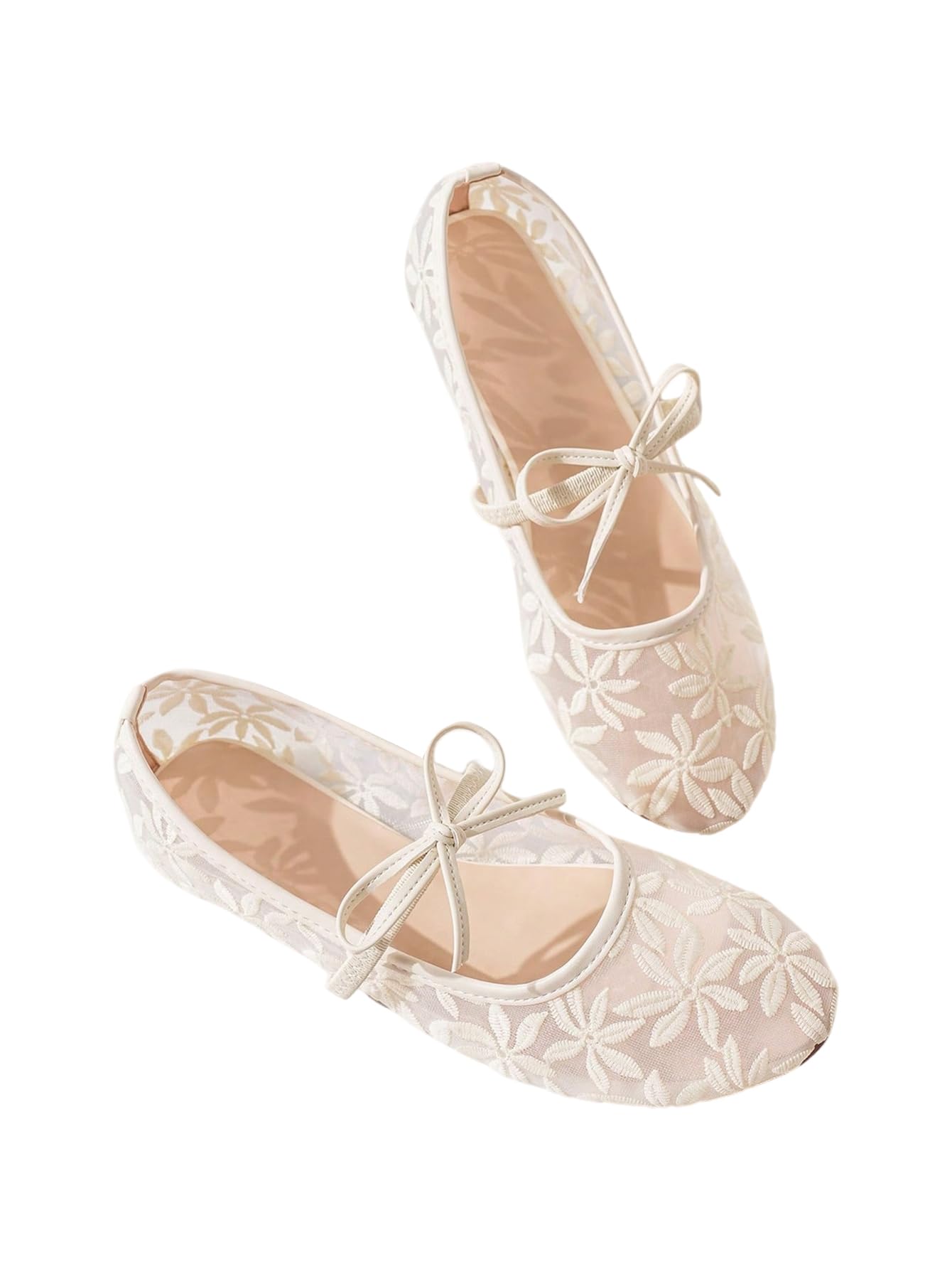 BEAUDRM Women's Polka Dots Mesh Ballet Flats Cute Lace Ballerina Flats | Closed Toe, Square Maryjane Flat, Dressy Casual Work Shoes, Leopard, Lace, Floral, Wedding