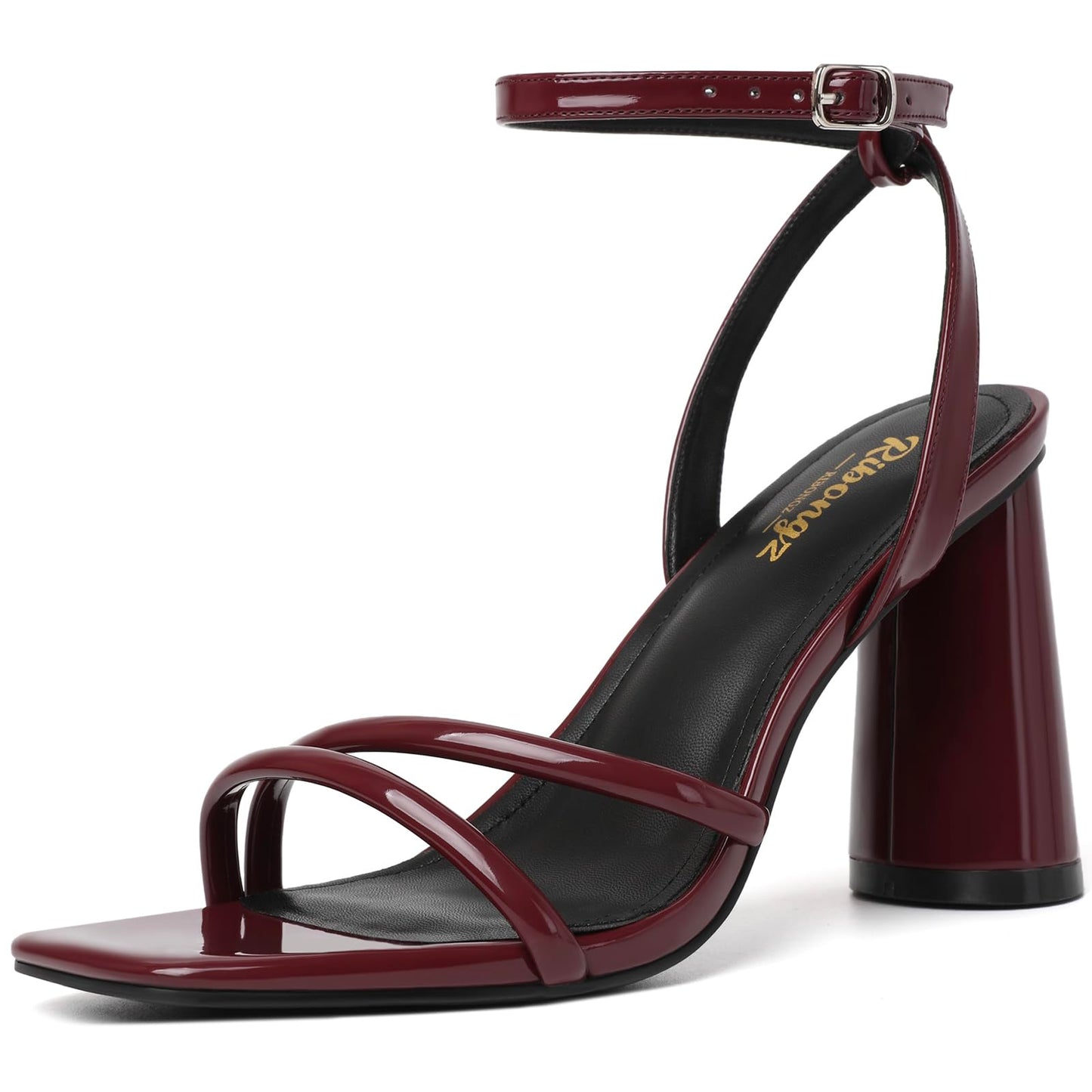 RIBONGZ Block Heels Prom Heeled Sandals for Women Chunky Square Open Toe Strappy High Heels Ankle Strap Wedding Bridal Shoes High Heel Sandals for Party Dress