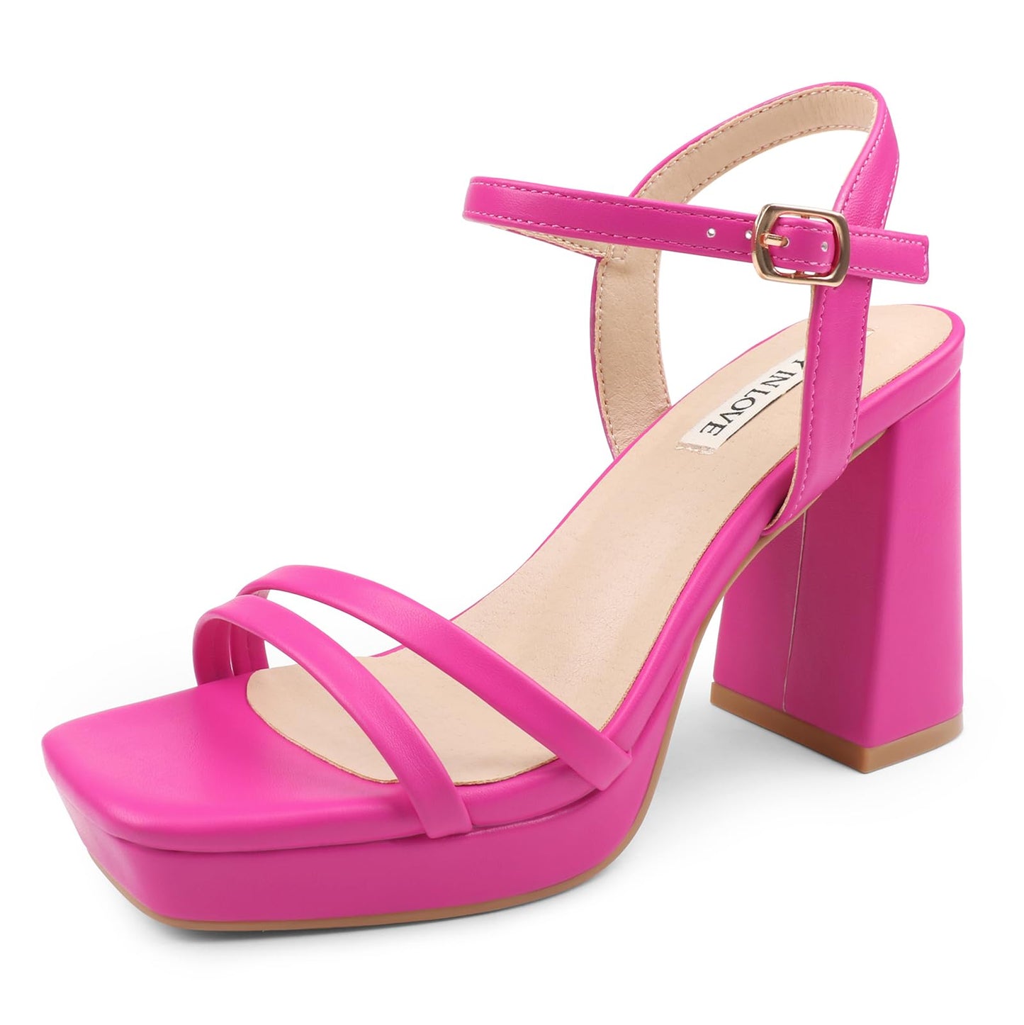 JOY IN LOVE Platform Sandals Women Chunky Block Heels | 3.5 Inch High Heels, Ankle Strap, Square Open Toe Sandals, Wedding, Party Dress Shoes