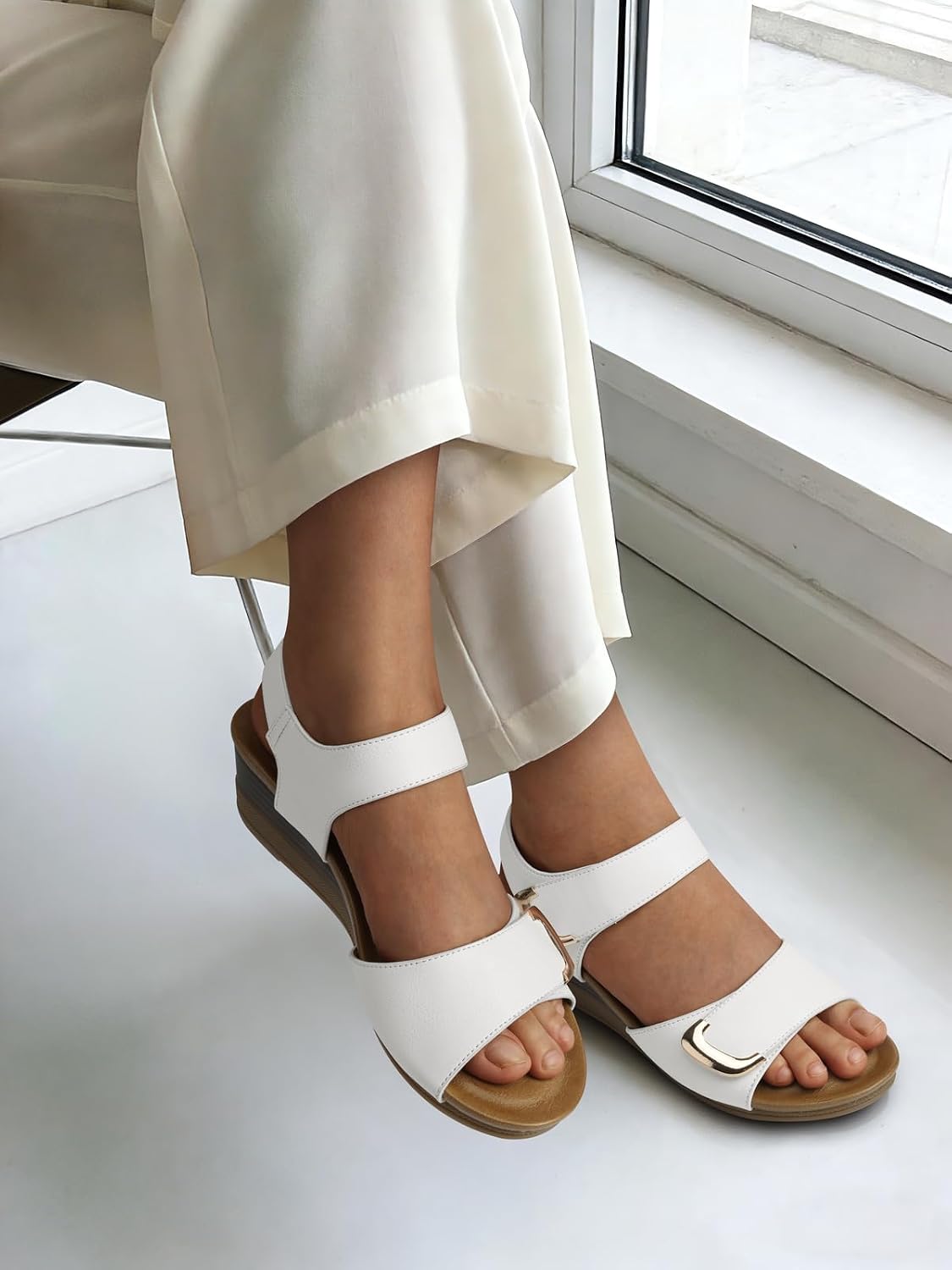 SHIBEVER Wedge Sandals for Women: Comfortable Dressy Casual Womens Shoes | Summer Walking Dress Comfort Slip On Trendy 2026 Fashion Cushioned Soft Work Outdoor Vacation Travel Shopping Ladies Sandal