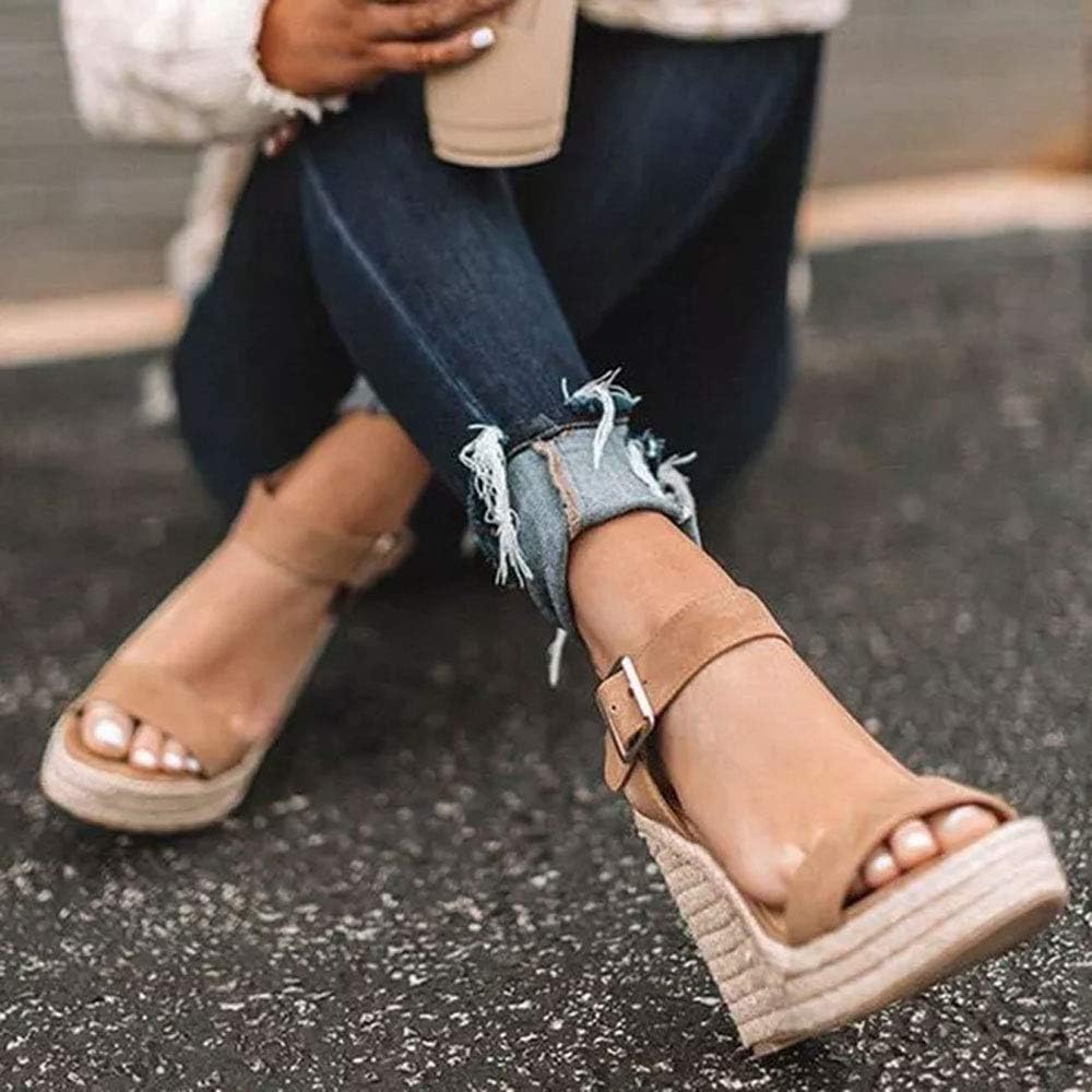 Wedges for Women, Espadrille Platform Sandals, Comfortable Open Toe Wedge Heels with Ankle Strap Buckle, Summer Vacation Casual Shoes