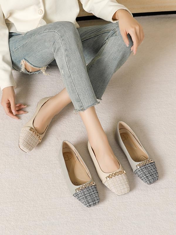 Dressy Flats for Women Square Toe Ballet Flats Comfortable Slip On Work Shoes Arch Support Office & Formal