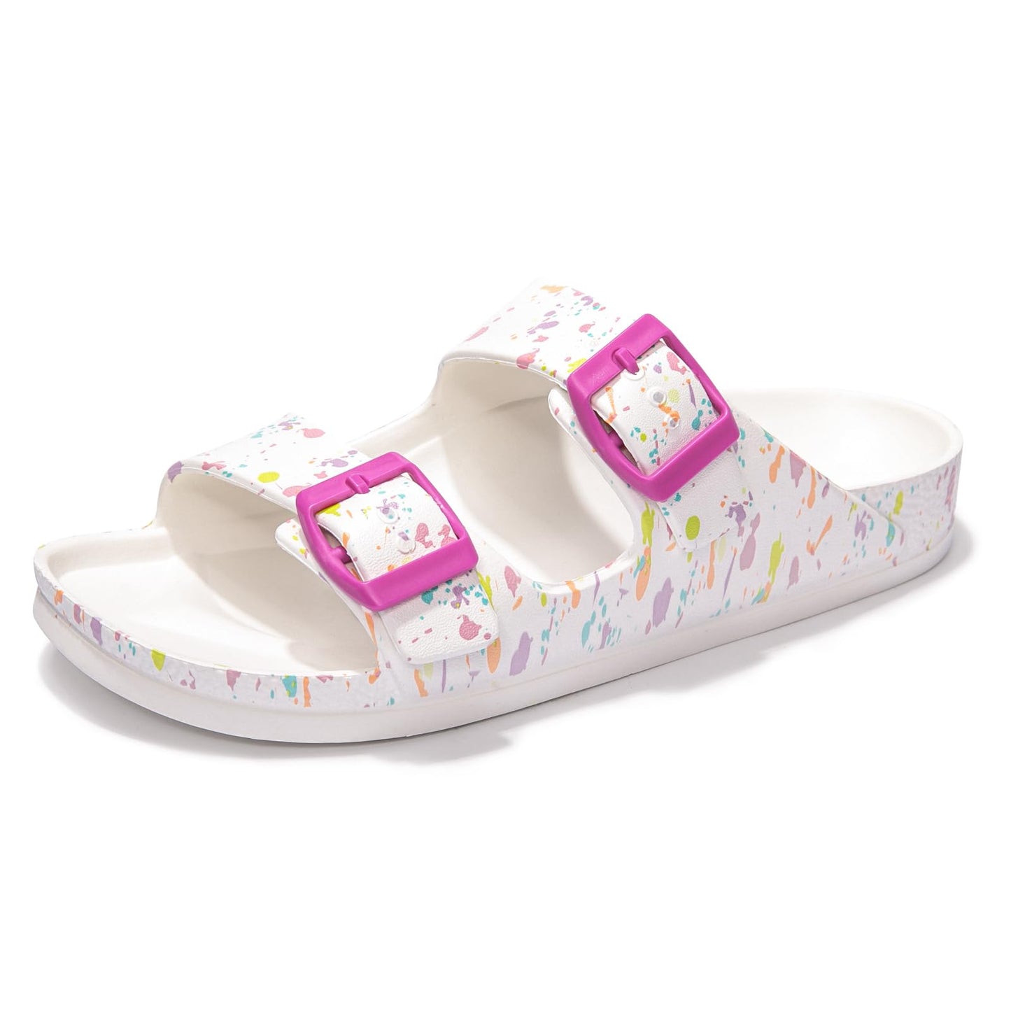 FUNKYMONKEY Women's Comfort Slides Non-Slip Lightweight Flat Beach Sandals | Adjustable Buckle Plastic Sandals with Arch Support, Waterproof Non-Slip Summer Slippers for Pool, Shower & Daily Wear