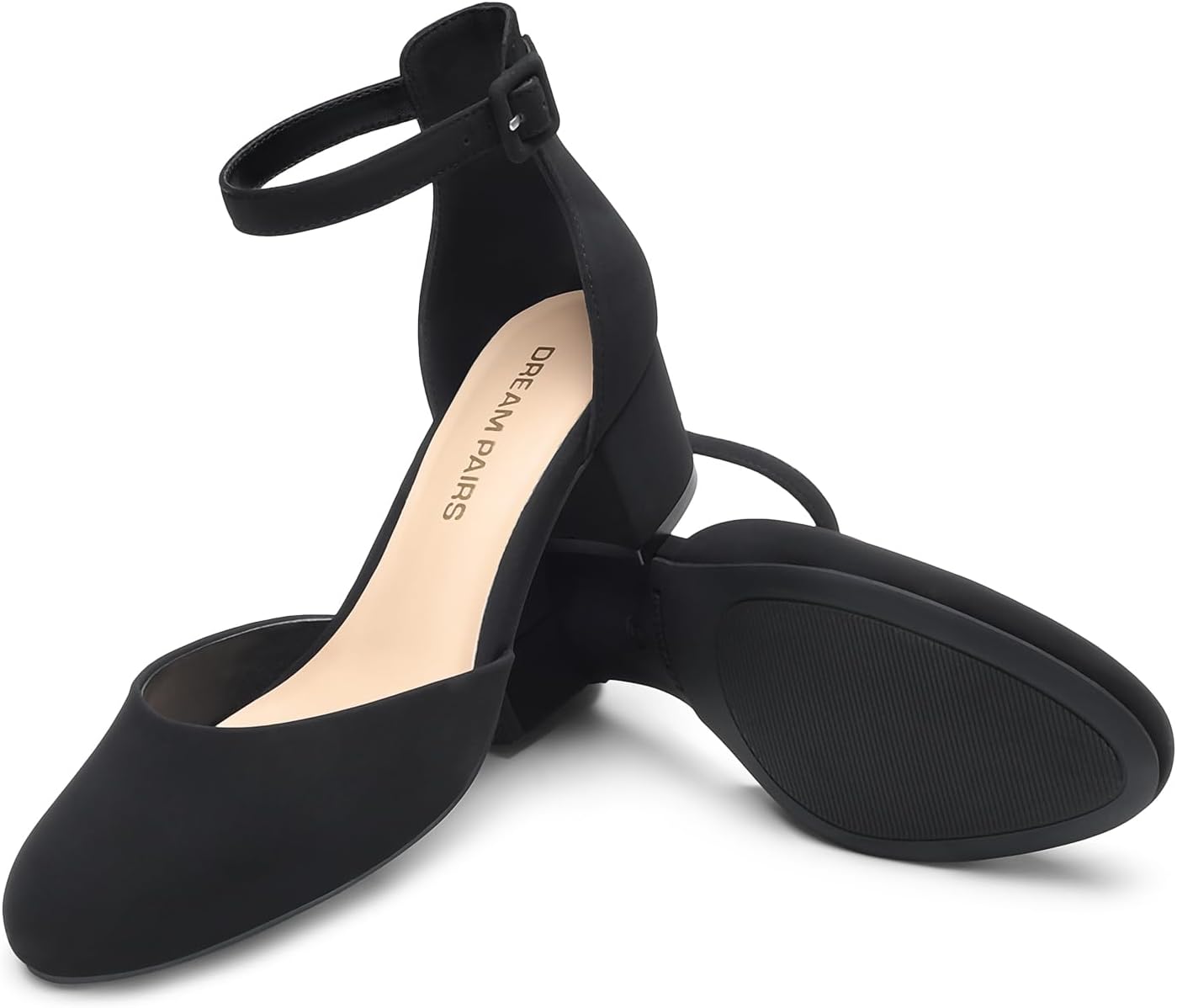 DREAM PAIRS Women's Round Toe Low Block Heel Pumps | Closed Toe Ankle Strap Chunky Heel Pumps Dress Shoes Wedding Office Party Dressy Shoes for Women