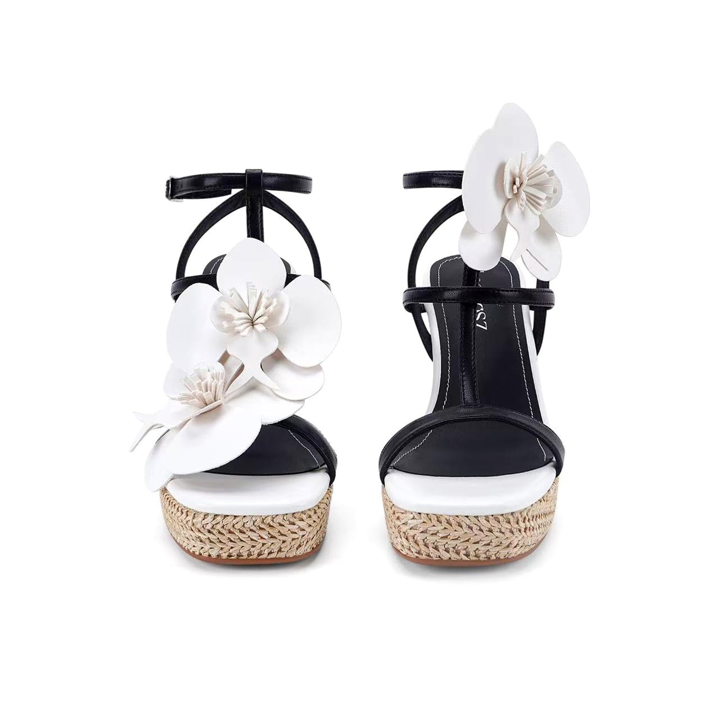 LACIKOSZ Flowers Wedge Sandals For Women Strappy Raffia Platform Heels | Comfortable Open Toe Espadrilles Casual Ankle Wrap Beach Vacation Wedding