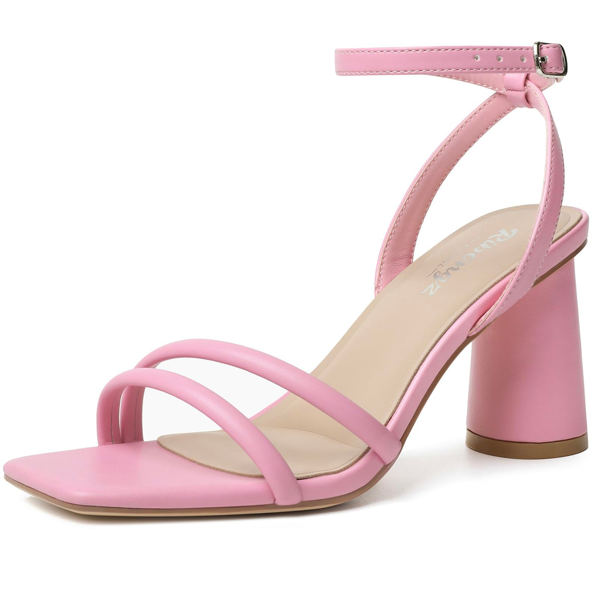RIBONGZ Block Heels Prom Heeled Sandals for Women Chunky Square Open Toe Strappy High Heels Ankle Strap Wedding Bridal Shoes High Heel Sandals for Party Dress