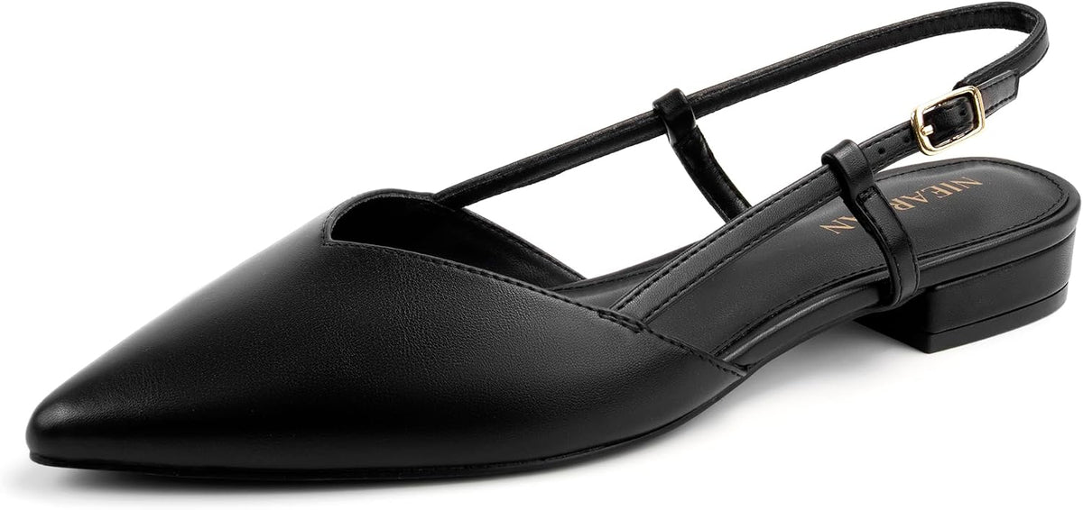 Slingback Flats for Women Closed Pointed Toe Buckle Strap Dress Shoes Elegant Ballet Flats Low Heel Walking Wedding Party