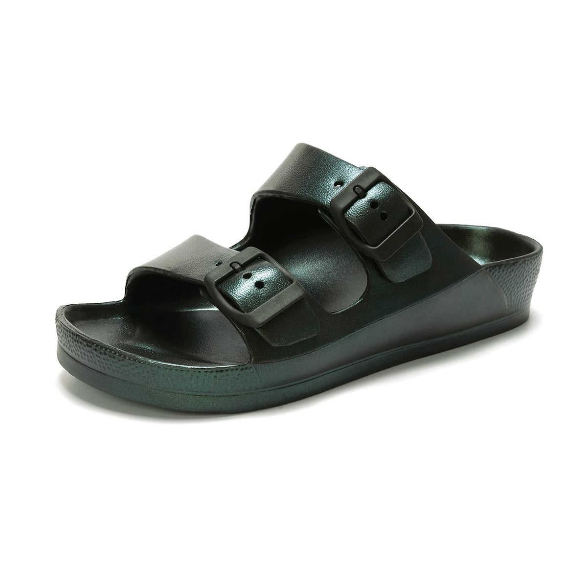 FUNKYMONKEY Women's Comfort Slides Non-Slip Lightweight Flat Beach Sandals | Adjustable Buckle Plastic Sandals with Arch Support, Waterproof Non-Slip Summer Slippers for Pool, Shower & Daily Wear