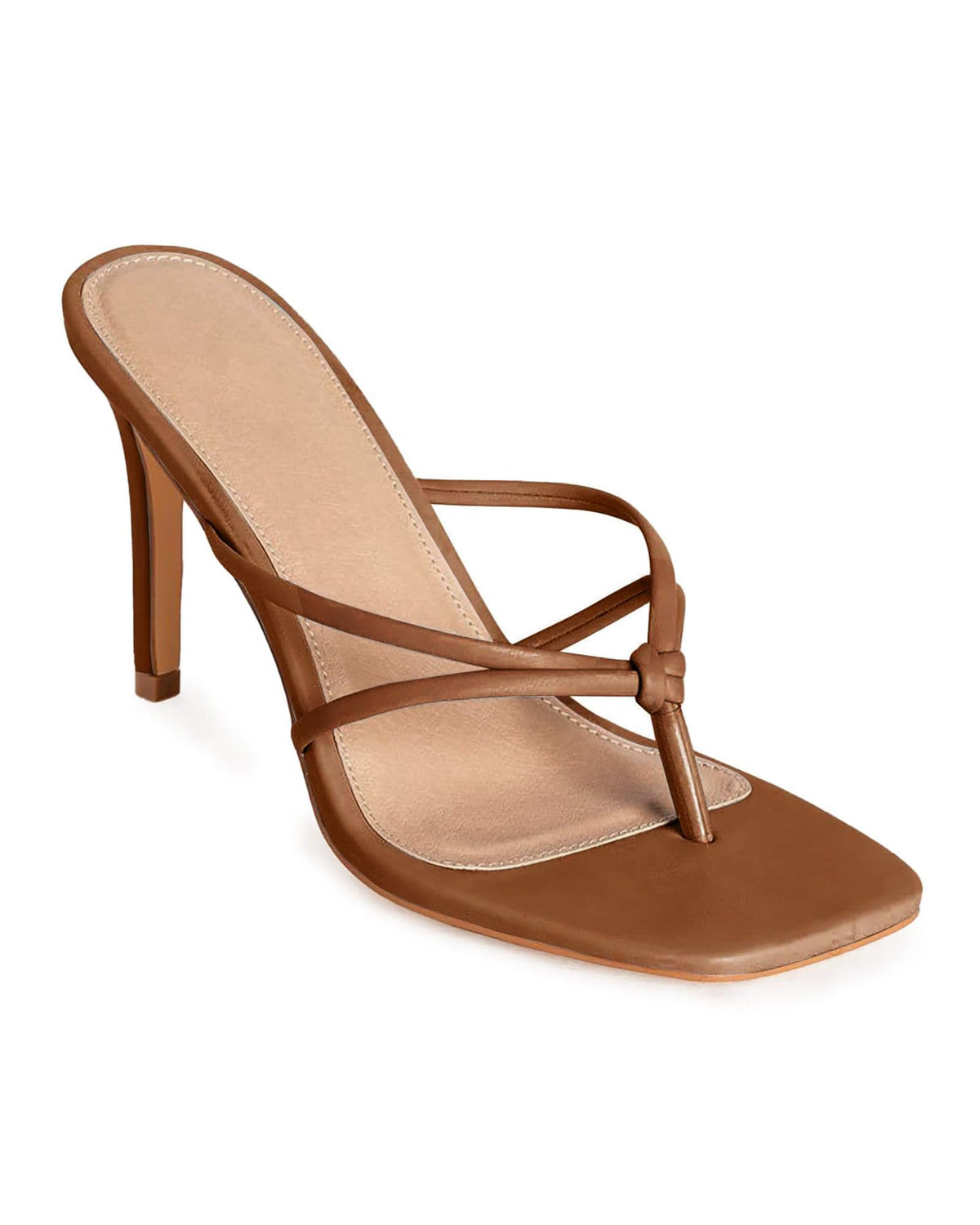 Coutgo Womens Heeled Sandals Strappy Square Toe Flip Flops Fashion Thong Slip on Stiletto Sandals