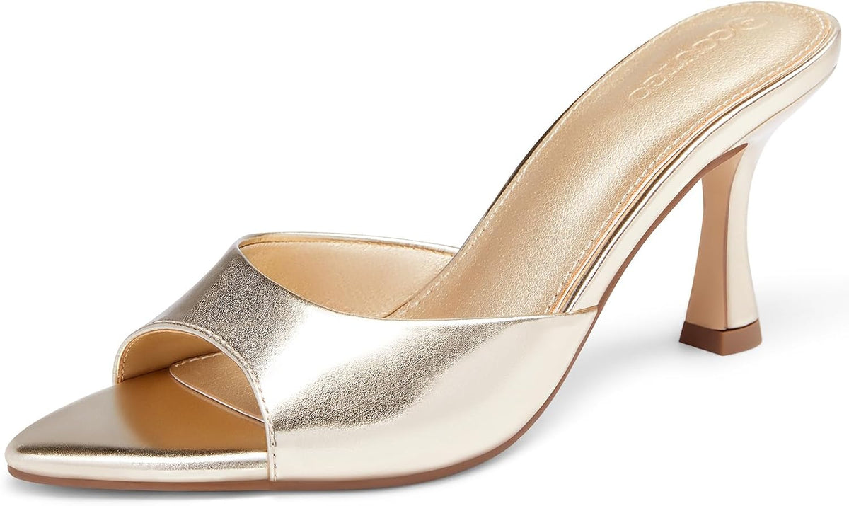 Coutgo Womens Kitten Heel Sandals Heeled Mules Pointed Open Toe High Heels | Comfortable, Sexy, Slip On, Backless, Dress Shoes, 3.2 Inch, Peep Toe, Wedding, Bridal, Party, Prom, Graduation
