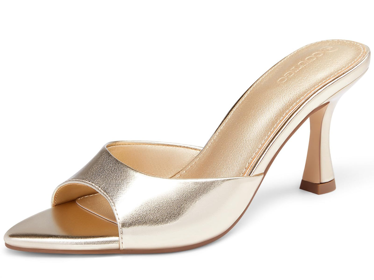 Coutgo Womens Kitten Heel Sandals Heeled Mules Pointed Open Toe High Heels | Comfortable, Sexy, Slip On, Backless, Dress Shoes, 3.2 Inch, Peep Toe, Wedding, Bridal, Party, Prom, Graduation