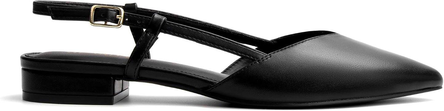 Slingback Flats for Women Closed Pointed Toe Buckle Strap Dress Shoes Elegant Ballet Flats Low Heel Walking Wedding Party