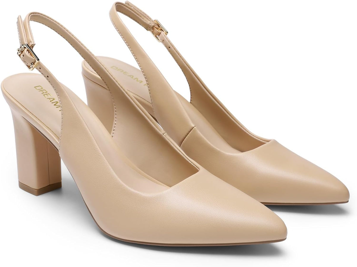 DREAM PAIRS Womens Slingback High Chunky Heels Pumps | High Block Heels Pointed Toe Closed Toe Comfortable Dress Shoes for Work Office Business
