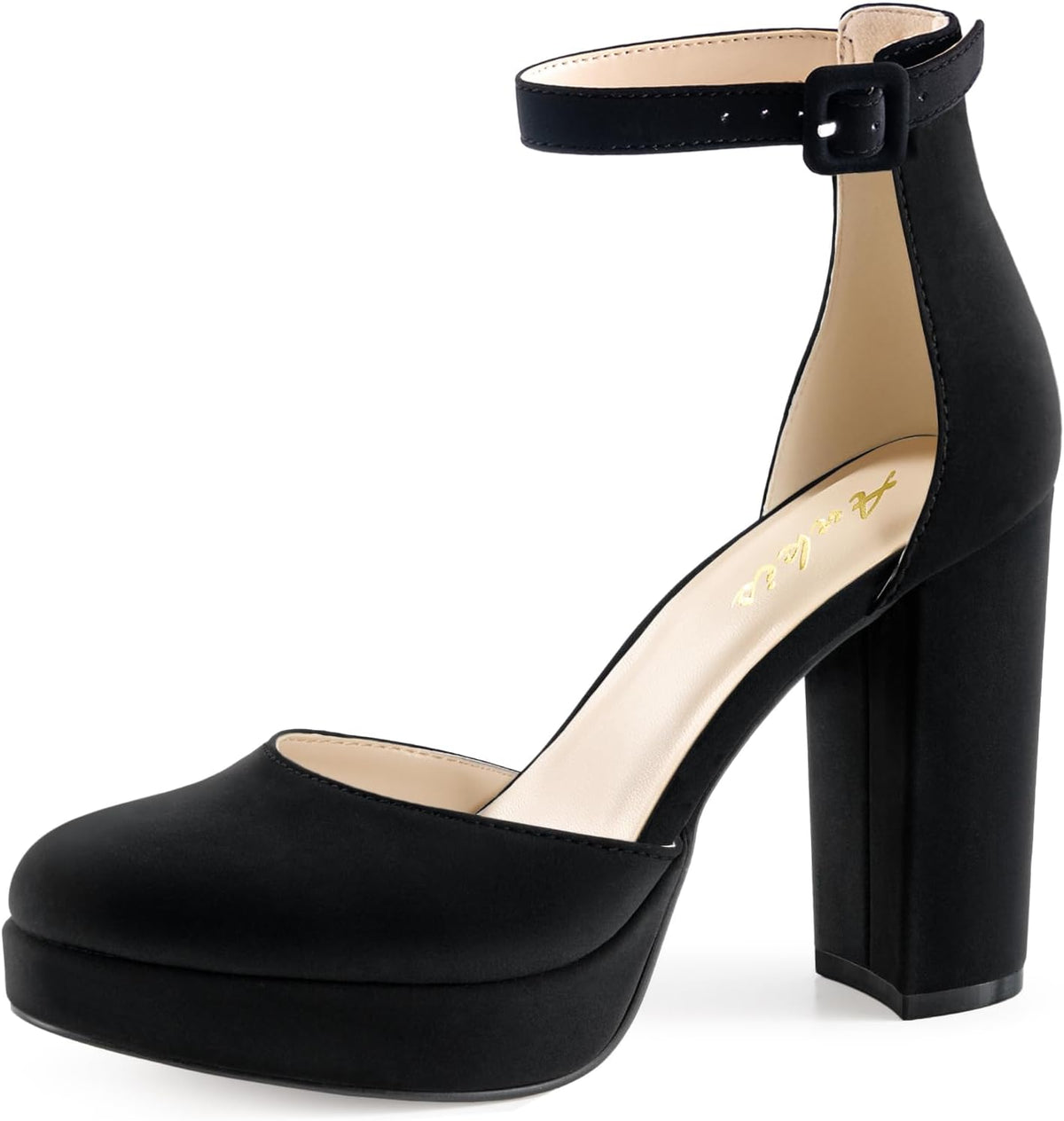 Ankis Black Platform Closed Toe Heels for Women, Womens Heels Closed Round Toe Chunky Block Pumps Shoes, 4 Inch