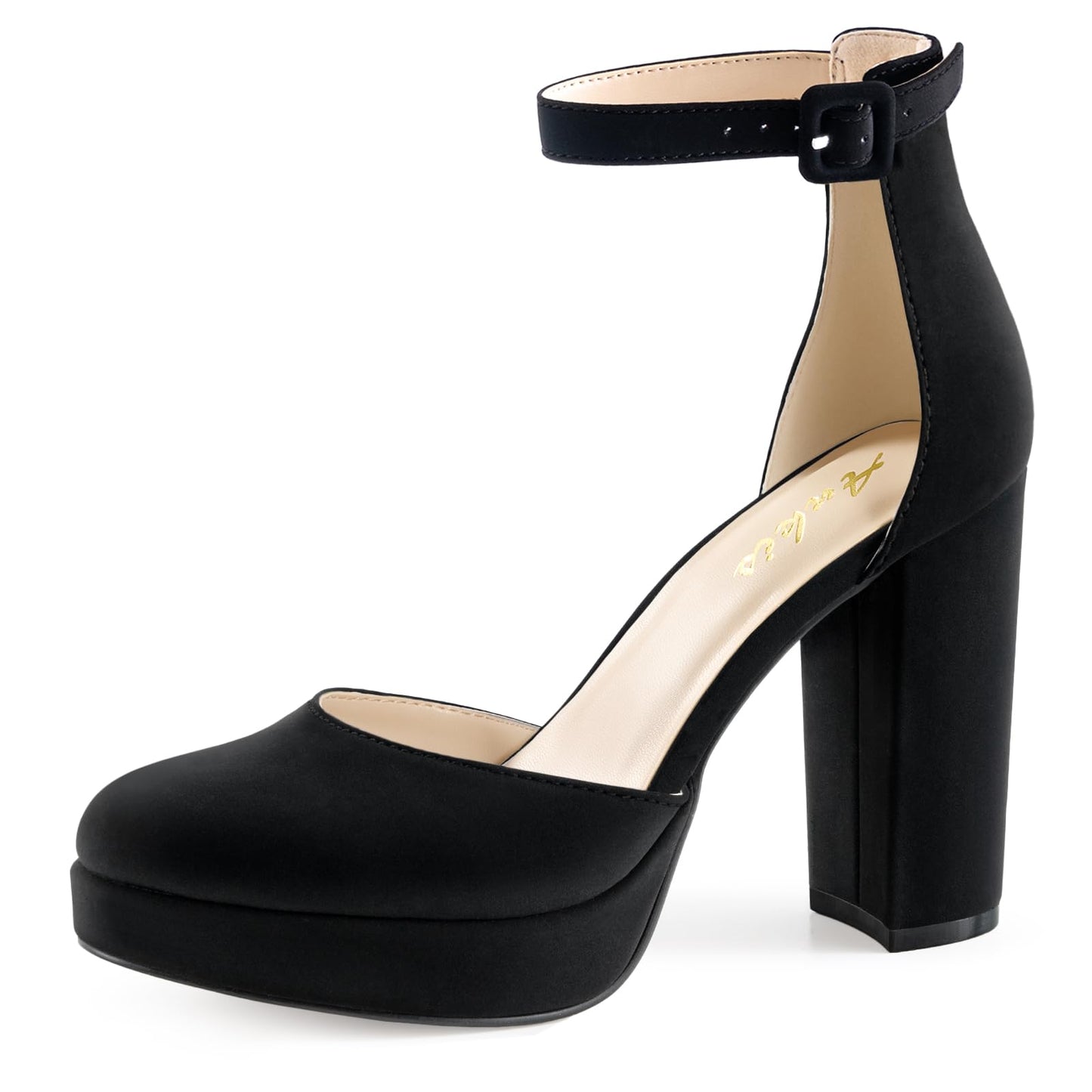 Ankis Black Platform Closed Toe Heels for Women, Womens Heels Closed Round Toe Chunky Block Pumps Shoes, 4 Inch