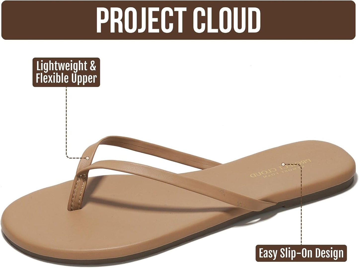 Project Cloud Flip Flops for Women Memory Foam Flats Sandals (Foundations) | Lightweight and Durable Non-Slip SoleWomens Sandals - Beach Essentials Womens Flat Sandals for Everyday Comfort Daily Wear