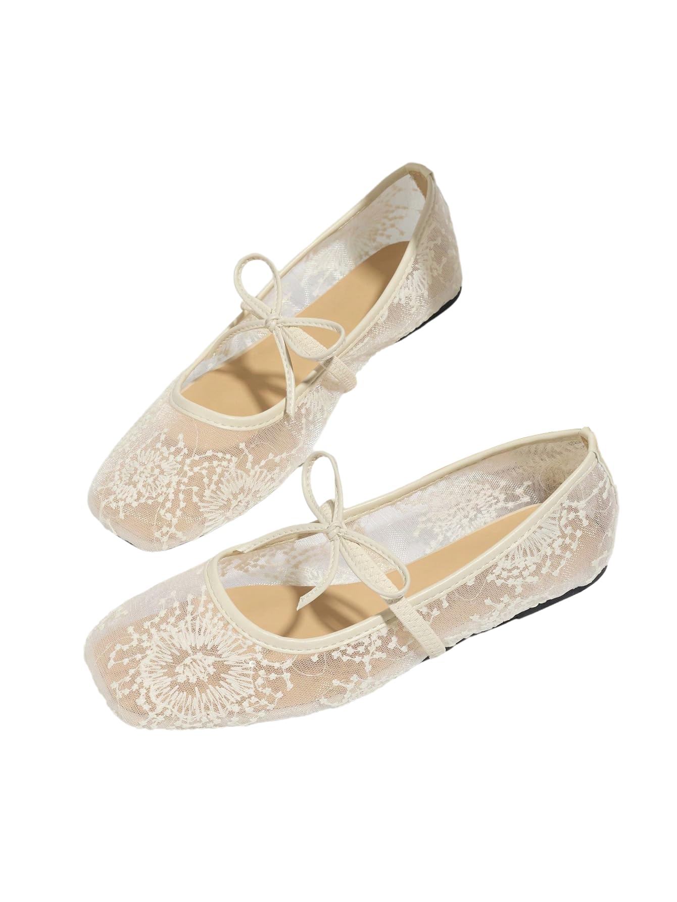 BEAUDRM Women's Polka Dots Mesh Ballet Flats Cute Lace Ballerina Flats | Closed Toe, Square Maryjane Flat, Dressy Casual Work Shoes, Leopard, Lace, Floral, Wedding