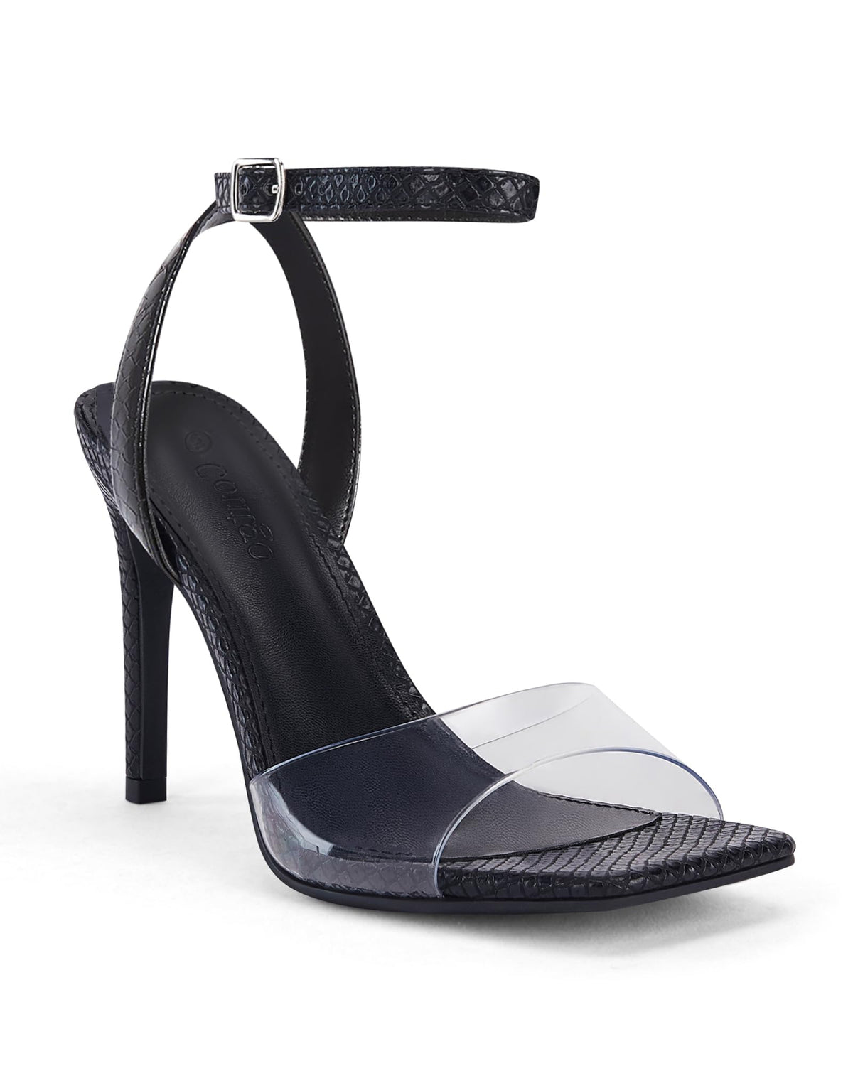 Coutgo Womens Clear Heels Sandals Square Toe Ankle Strap High Heeled Stiletto