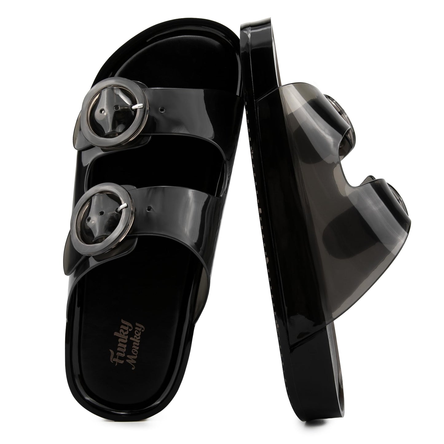FUNKYMONKEY Women's Comfort Slides Non-Slip Lightweight Flat Beach Sandals | Adjustable Buckle Plastic Sandals with Arch Support, Waterproof Non-Slip Summer Slippers for Pool, Shower & Daily Wear
