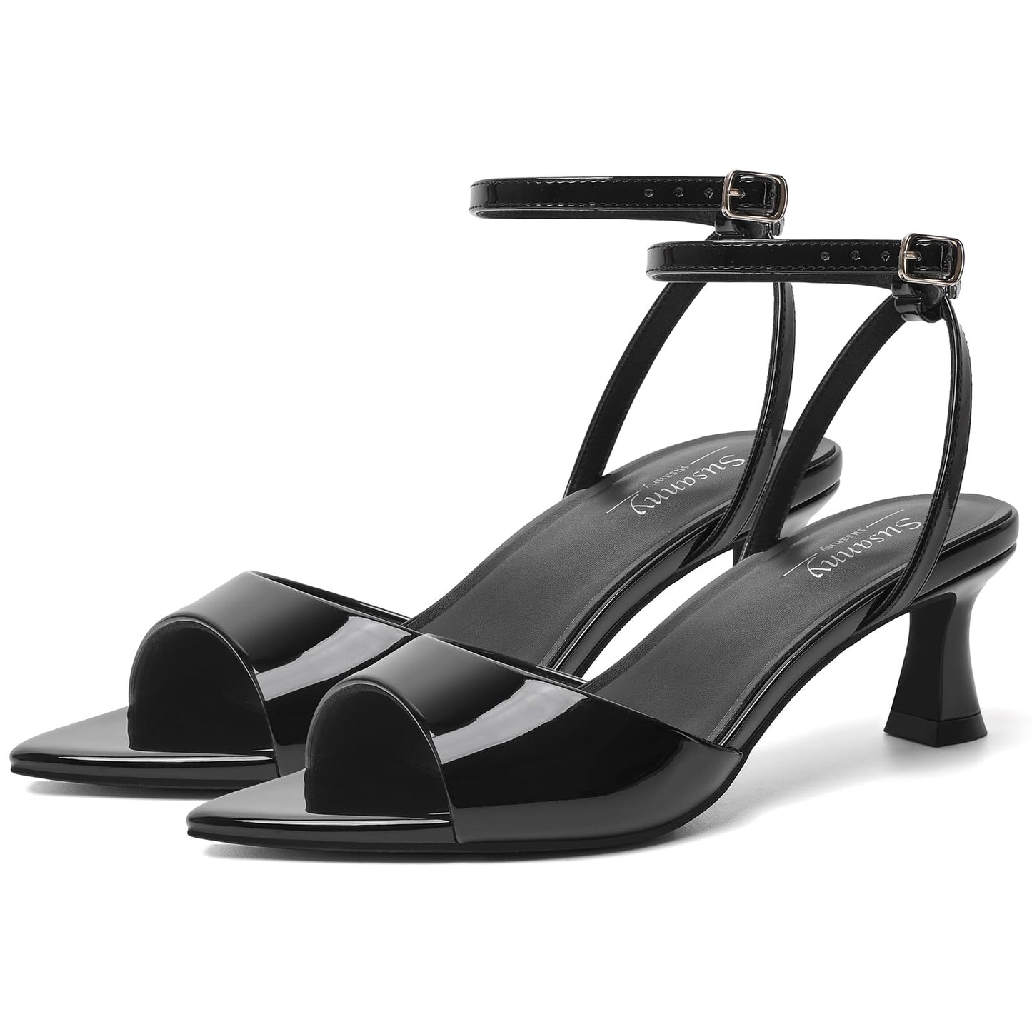 Susanny High Heels for Women Pointed Open Toe Strappy Chunky Block Heels Ankle Strap Stiletto Kitten Heeled Sandals Wedding Bridal Party Prom Sexy Dress Shoes