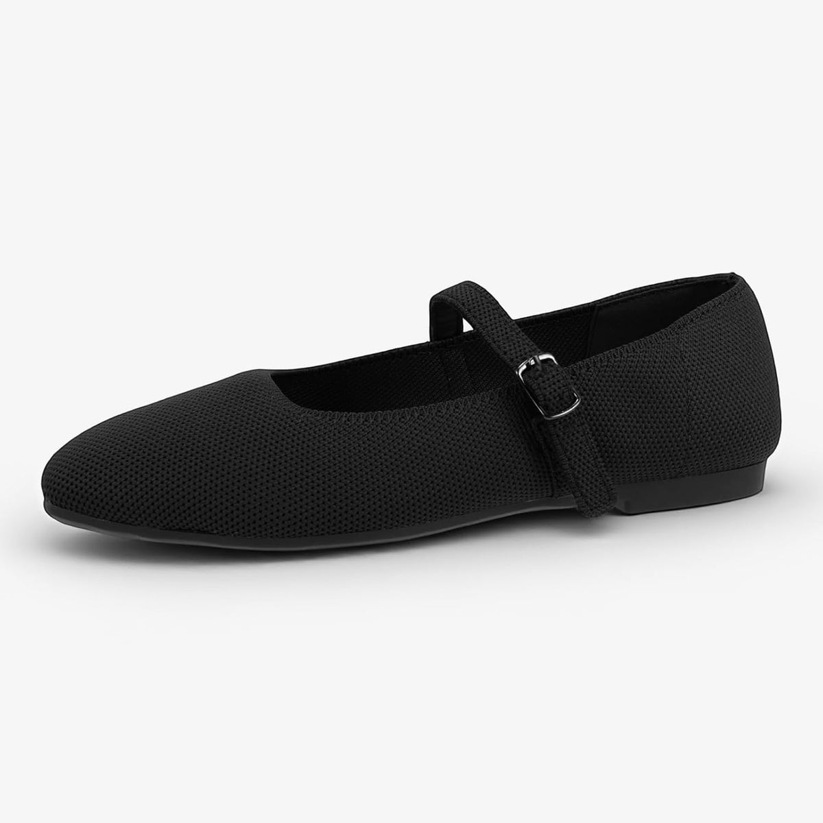 VUN Knit Flats for Women - Square Toe Ballet Flats with Adjustable Ankle Strap and Arch Support, Mary Jane Shoes for Dressy Office & Casual Comfort
