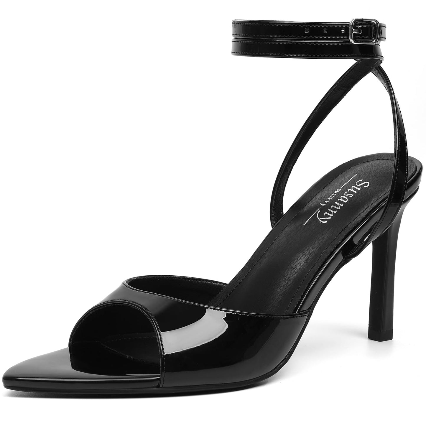 Susanny High Heels for Women Pointed Open Toe Strappy Chunky Block Heels Ankle Strap Stiletto Kitten Heeled Sandals Wedding Bridal Party Prom Sexy Dress Shoes