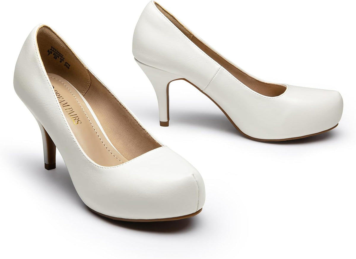 DREAM PAIRS Women's Low Platform Stiletto Heels Pumps | Classic Elegant Versatile Heels Dress Comfortable Closed Toe Pumps Shoes for Wedding Party Walking Brithday Work Office Daily