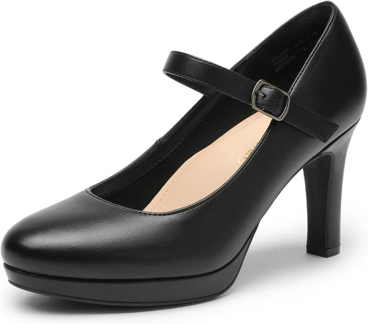 DREAM PAIRS Womens Dressy High Heels Mary Jane Pumps | 3.5" high paltform heel with 3D arch support memory foam resilient latex insole anti-slip grippy TPR sole closed round toe