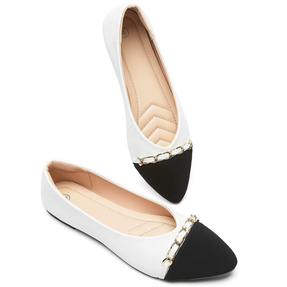 BABUDOG Women's Black Flats Shoes,White Dress Shoes for Women,Crimping Faux Suede Ballet Flats Comfortable