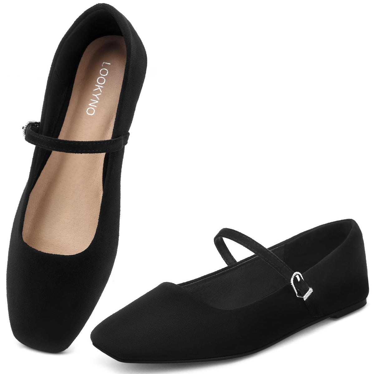 Womens Mary Jane Flats Closed Toe Buckle Strap Square Toe Ballet Flats | Closed Toe, Adjustable Strap, Buckle Closure, Comfortable, Soft PU Leather