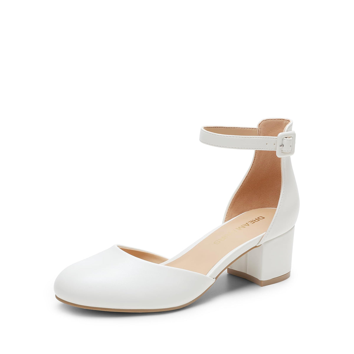 DREAM PAIRS Women's Round Toe Low Block Heel Pumps | Closed Toe Ankle Strap Chunky Heel Pumps Dress Shoes Wedding Office Party Dressy Shoes for Women