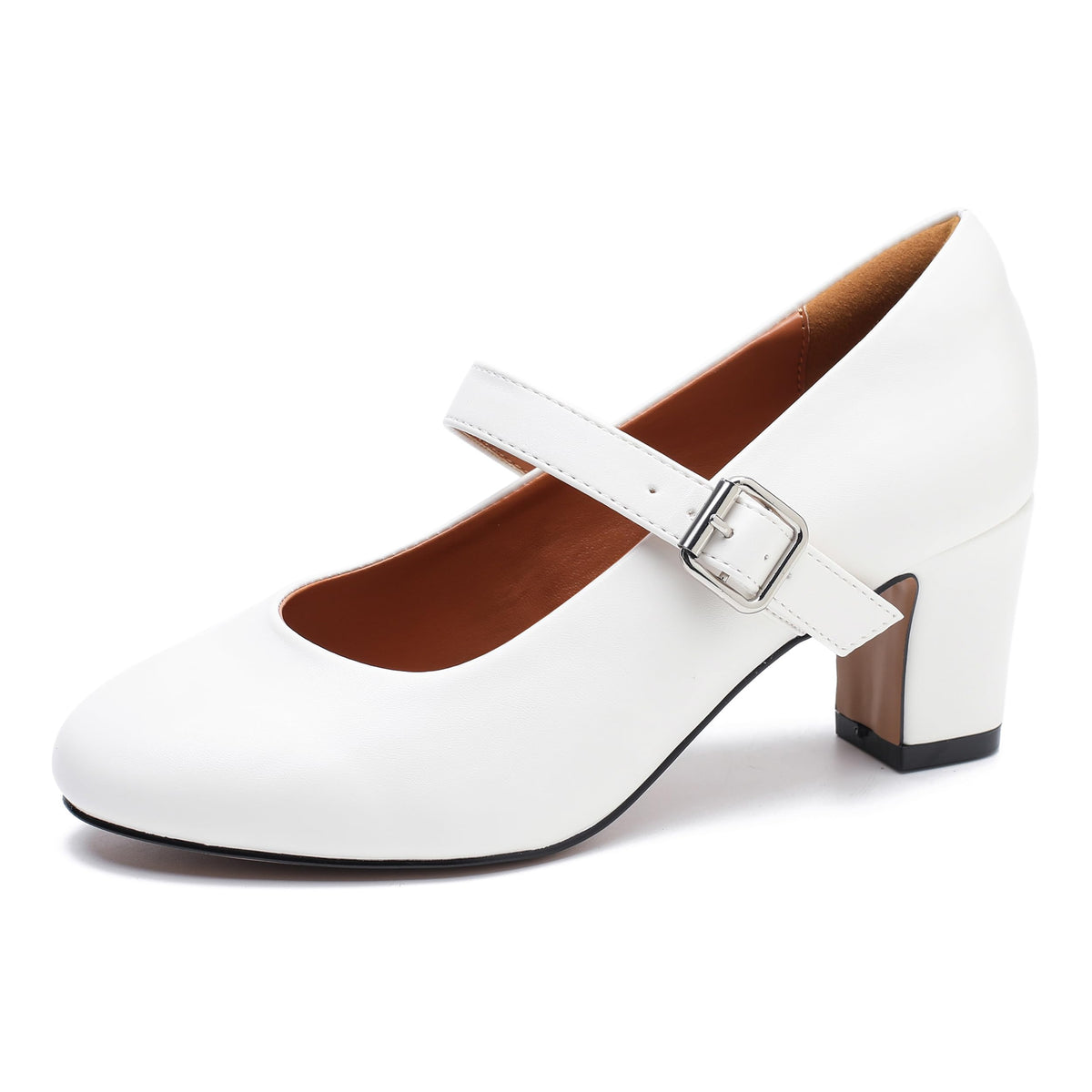 MAIERNISI JESSI Women's Mary Jane Pumps, 2.36 Inch Block Heel, Ankle Strap with Buckle, Closed Toe
