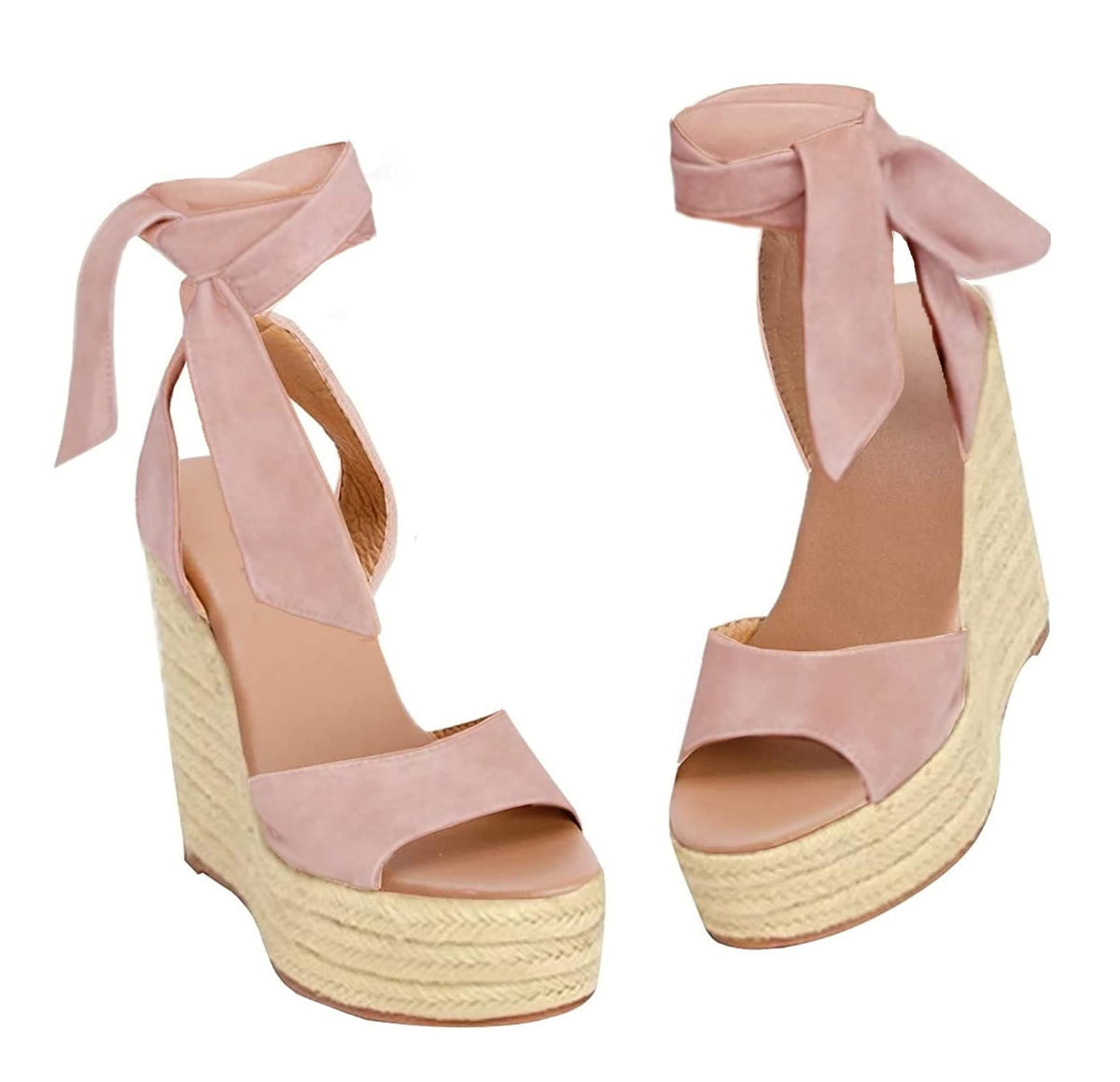 Womens Espadrilles Wedges Sandals Heels Open Toe Tie Lace Up Platform Ankle Strap Summer Dress Shoes