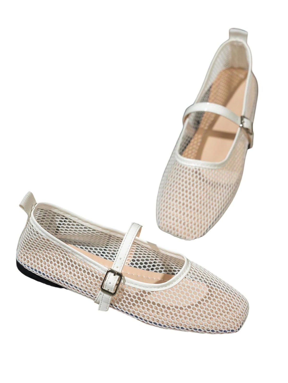 BEAUDRM Women's Polka Dots Mesh Ballet Flats Cute Lace Ballerina Flats | Closed Toe, Square Maryjane Flat, Dressy Casual Work Shoes, Leopard, Lace, Floral, Wedding