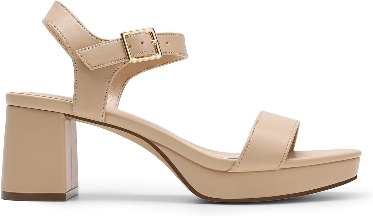 DREAM PAIRS Women's Platform Block Chunky Heels Sandals | Open Square Toe Ankle Strap Heel Fashion Wedding Party Dress Sandals Shoes 2.56-inch Block Heel and a 0.71-inch Platform