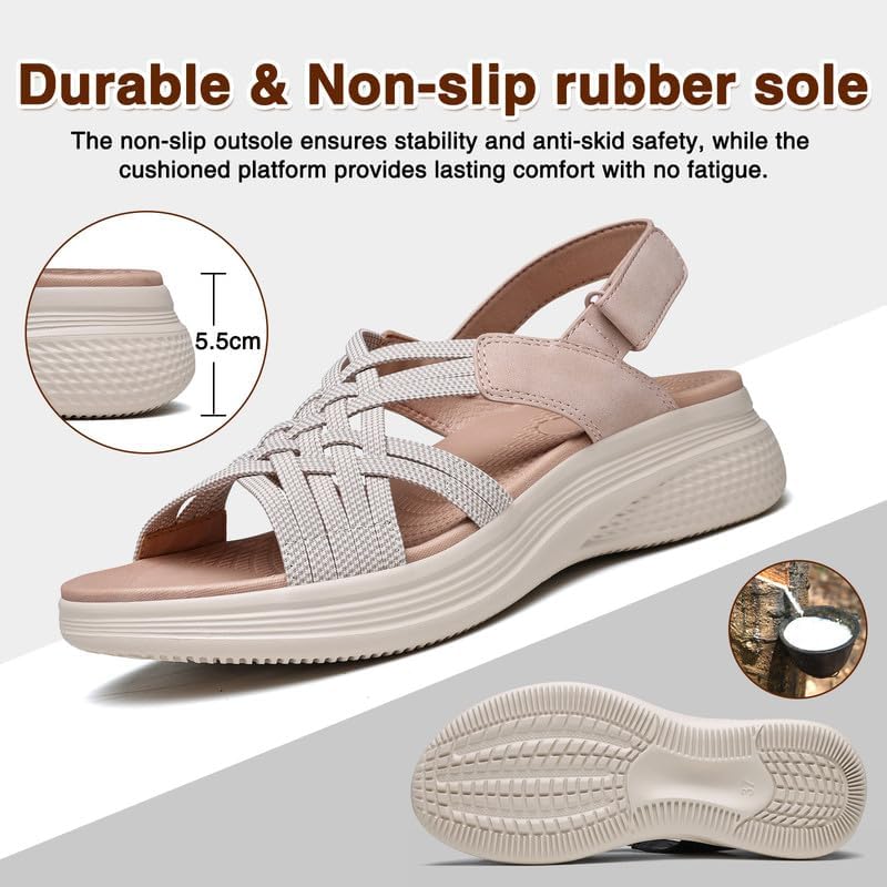 ziitop Women's Sandals Women Footwear Ladies Summer Sandals with Arch Support Comfortable Walking Beach shoes Flat Wedge for Dressy Vacation Travel Office Party Shopping Dating Nursing Water Sports