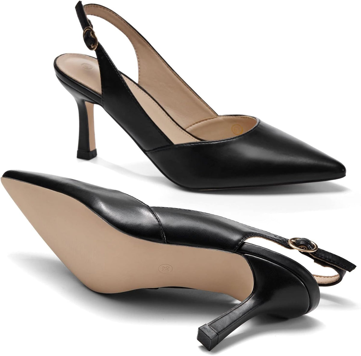 Rilista Women's Slingback Kitten Heels Closed Pointed Toe Backless Wedding Party Dress Pumps Shoes