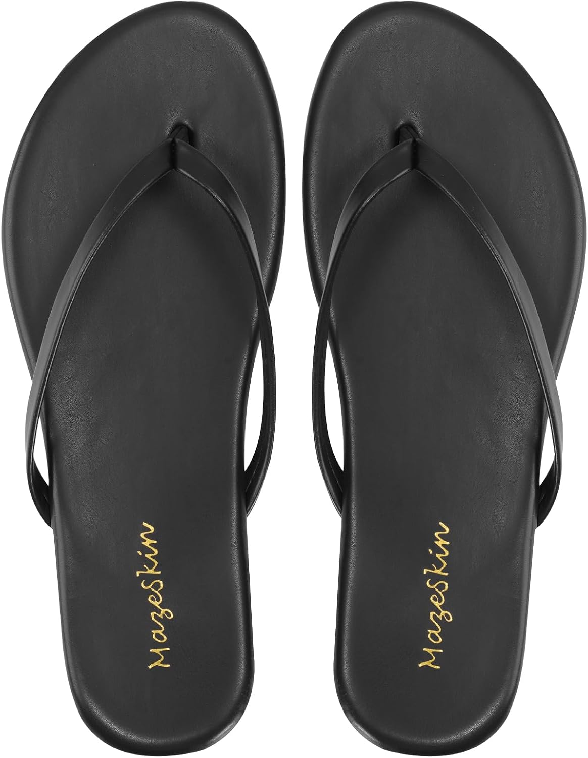 mazeskin Womens Memory Foam Flip Flops Flat Thong Sandals | Soft Vegan Leather Comfortable Cushioned Casual Dressy Beach Summer Minimalist Slim Slide Shoes Indoor Outdoor