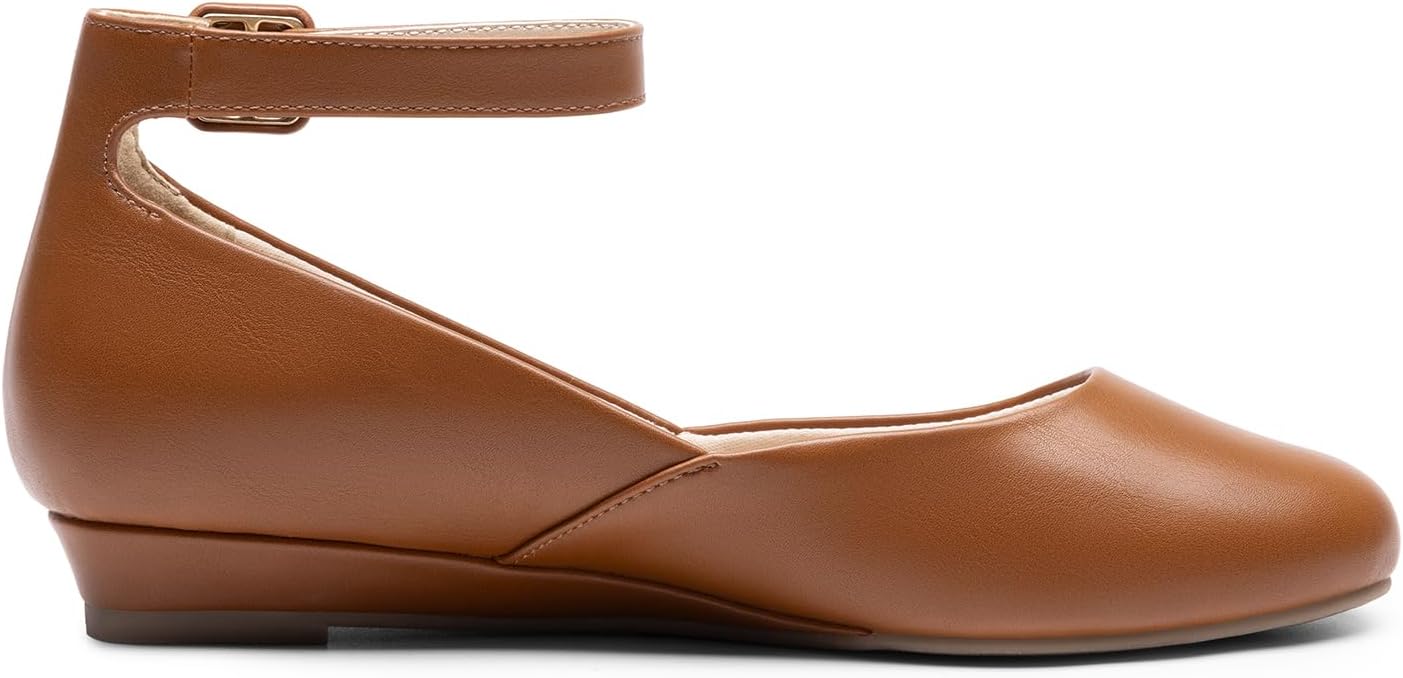 DREAM PAIRS Women's Dress Flats Ballet Low Wedge | Round Toe Flats, Ankle Strap, Comfortable Casual Flat Shoes