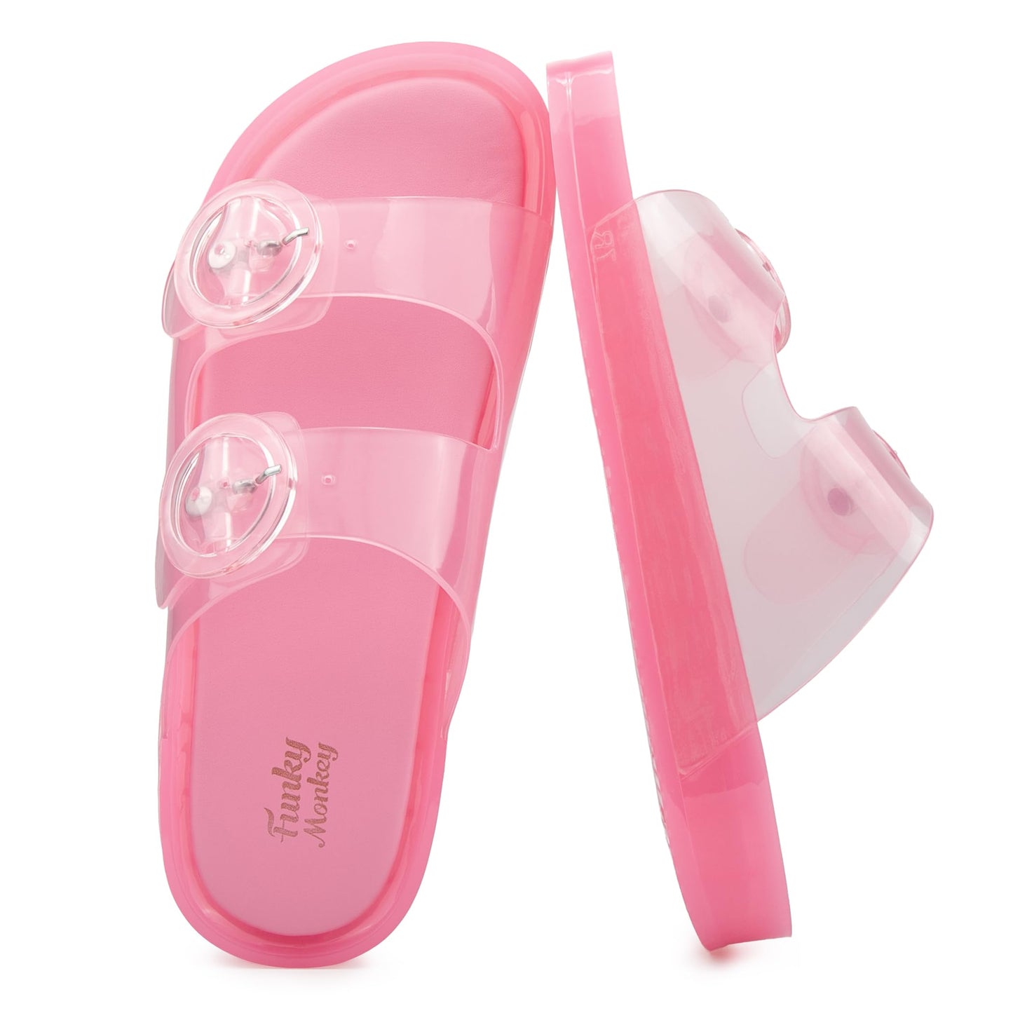 FUNKYMONKEY Women's Comfort Slides Non-Slip Lightweight Flat Beach Sandals | Adjustable Buckle Plastic Sandals with Arch Support, Waterproof Non-Slip Summer Slippers for Pool, Shower & Daily Wear